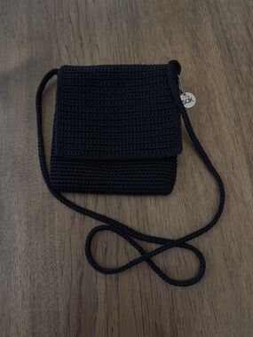 The Sak Small Black Crochet Flap Crossbody Bag
